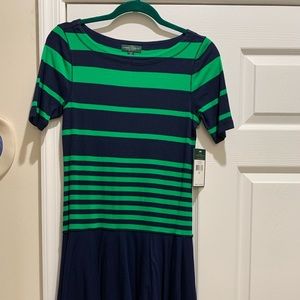 Green and navy blue striped dress